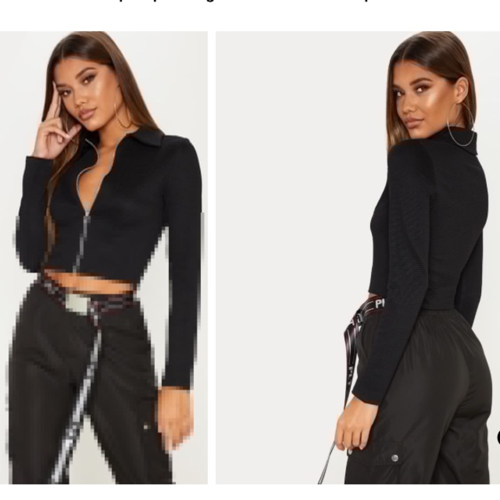 PLT Rib Zip Up Long Sleeve Top